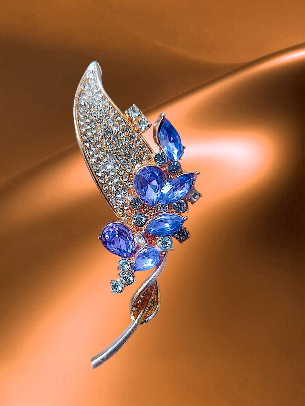 Purple Crystal Leaf Brooch
